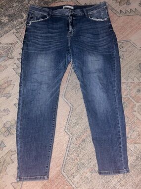 KanCan Women's Dark Blue Skinny Jeans with Subtle Distress